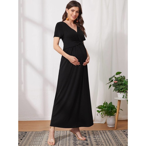MATERNITY Surplice v Neck Ruched waist maxi Dress black - Picture 3 of 11